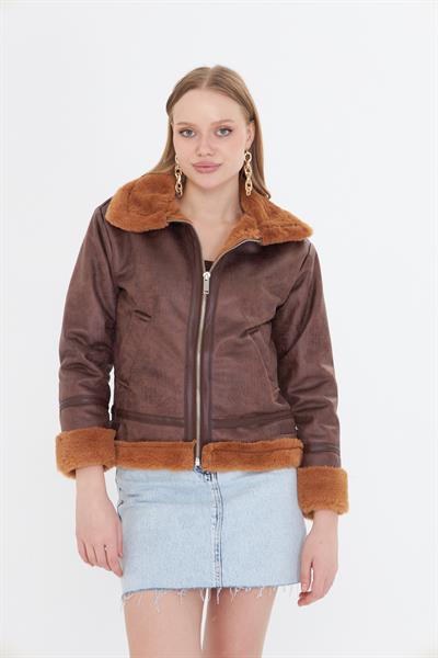 İçi Kürklü Fermuarlı Deri Mont 