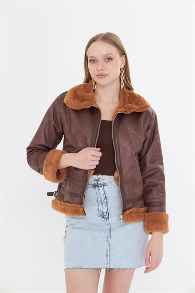 İçi Kürklü Fermuarlı Deri Mont 