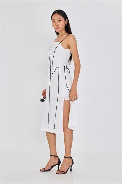 İp Askılı Yırtmaçlı Midi Boy Elbise