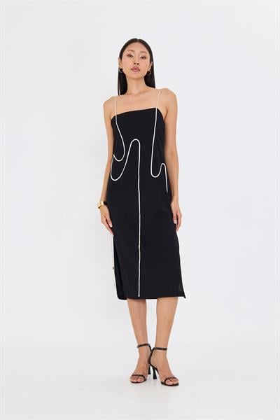 İp Askılı Yırtmaçlı Midi Boy Elbise