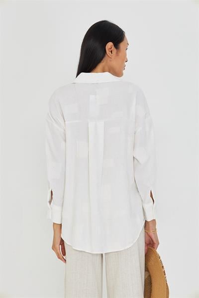 Jakarlı Keten Görünümlü Gömlek