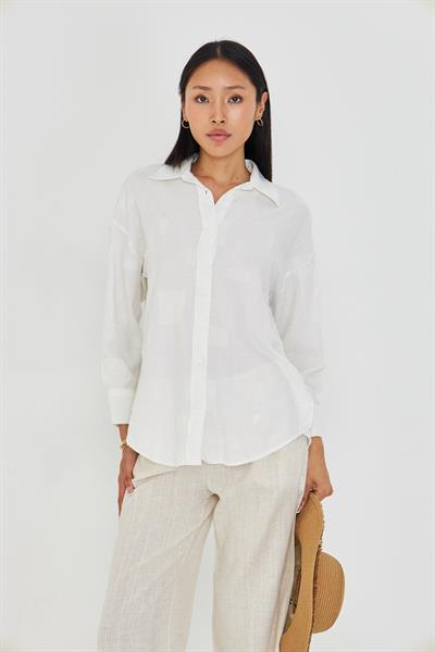 Jakarlı Keten Görünümlü Gömlek