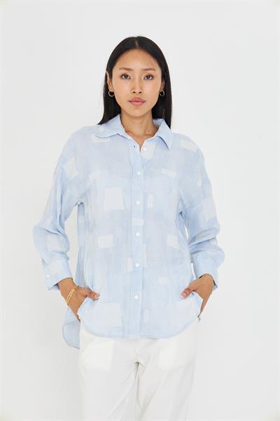 Jakarlı Keten Görünümlü Gömlek