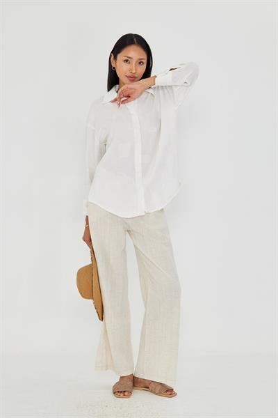 Jakarlı Keten Görünümlü Gömlek