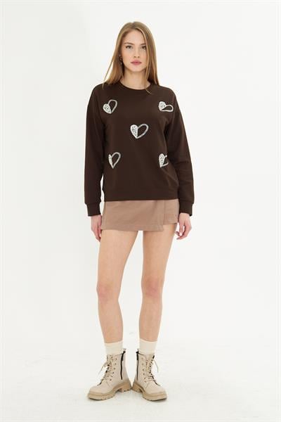 Kalpli Taş Baskılı Sweatshirt 