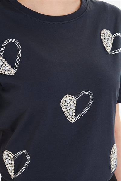 Kalpli Taş İşlemeli T-Shirt