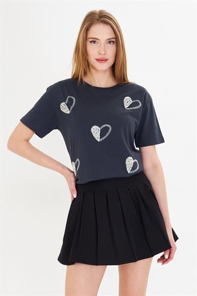 Kalpli Taş İşlemeli T-Shirt