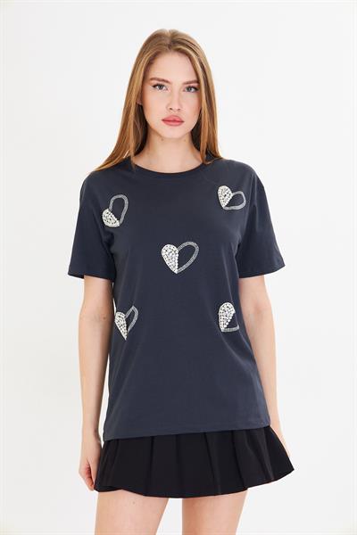 Kalpli Taş İşlemeli T-Shirt