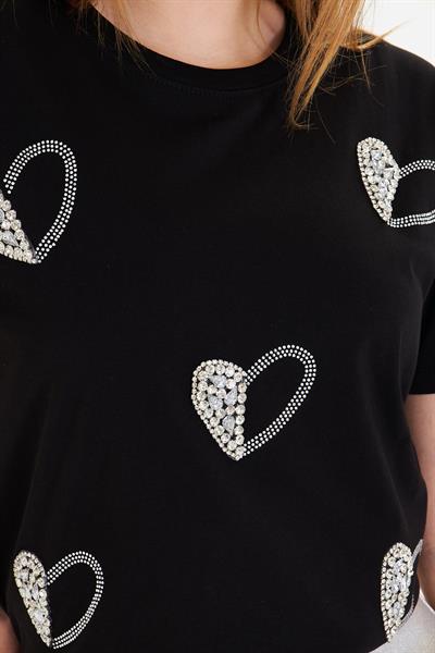 Kalpli Taş İşlemeli T-Shirt