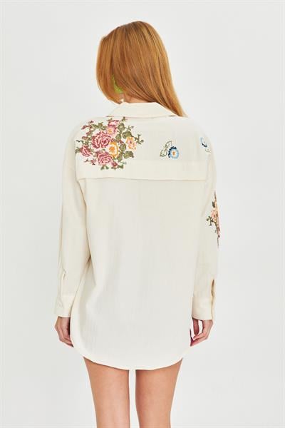 Kanaviçe Nakışlı Gabardin Gömlek 