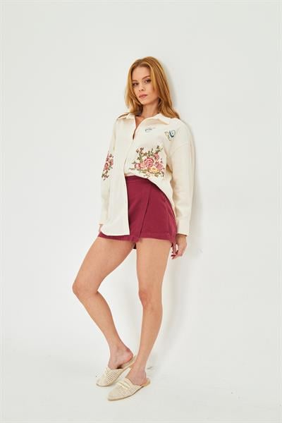 Kanaviçe Nakışlı Gabardin Gömlek 