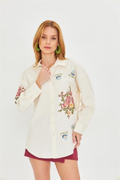 Kanaviçe Nakışlı Gabardin Gömlek 