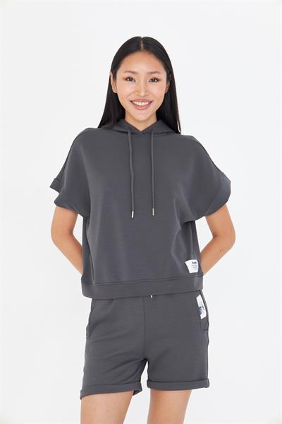 Kapüşonlu Kısa Kol Modal Sweatshirt