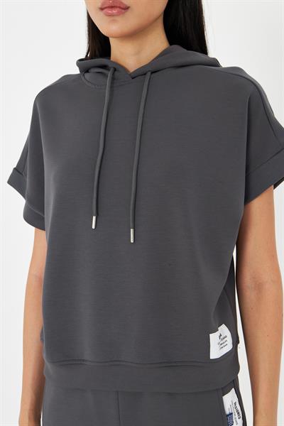 Kapüşonlu Kısa Kol Modal Sweatshirt