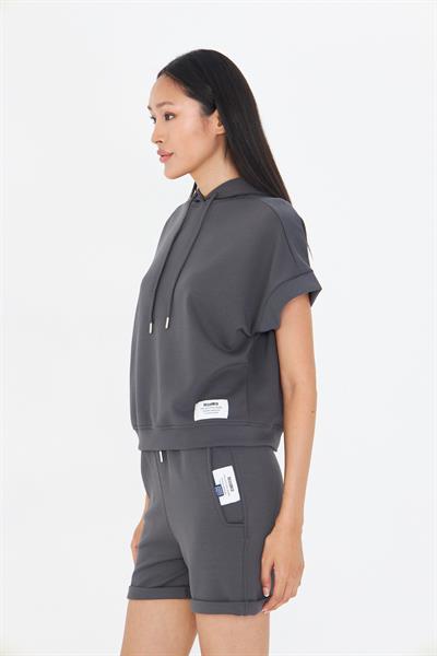 Kapüşonlu Kısa Kol Modal Sweatshirt