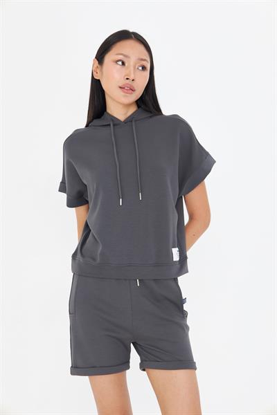 Kapüşonlu Kısa Kol Modal Sweatshirt