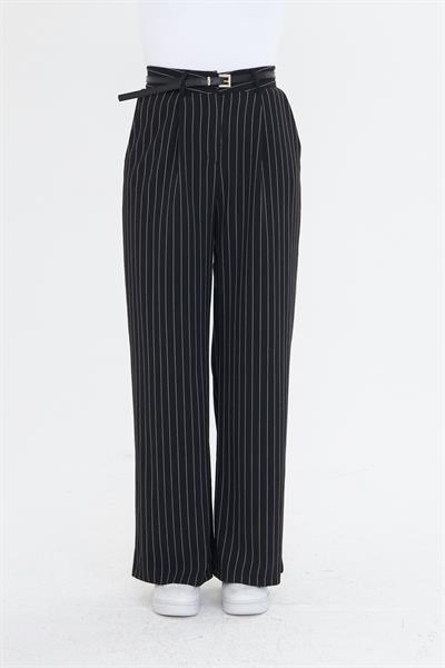 Kemerli Çizgili Poliviskon Pantolon 