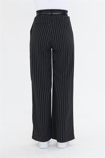 Kemerli Çizgili Poliviskon Pantolon 