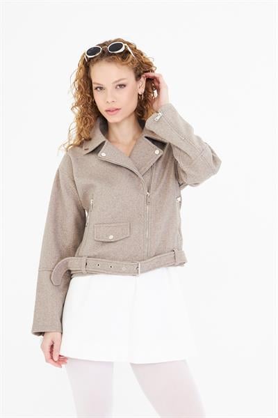 Kemerli Kısa Kaşe Mont 