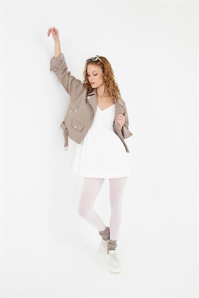 Kemerli Kısa Kaşe Mont 