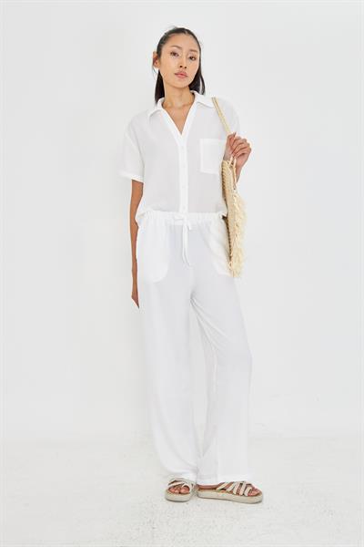 Keten Görünümlü Bol Paça Pantolon 