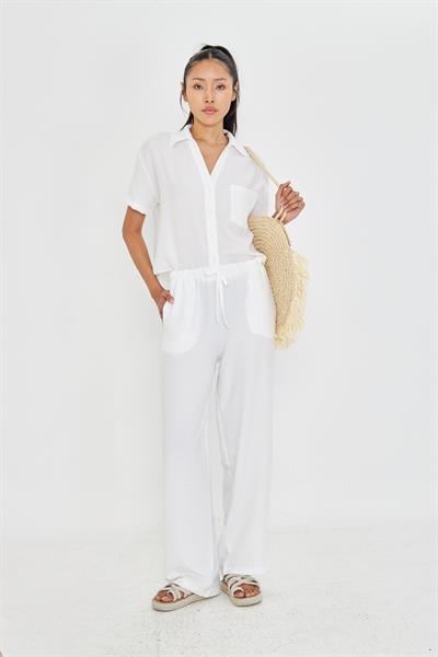 Keten Görünümlü Bol Paça Pantolon 