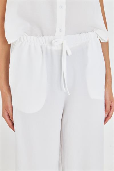 Keten Görünümlü Bol Paça Pantolon 