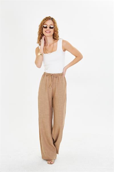 Keten Görünümlü Bol Paça Pantolon 