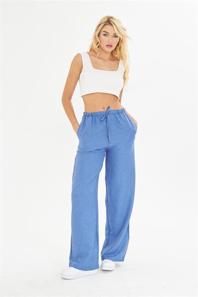 Keten Görünümlü Bol Paça Pantolon 