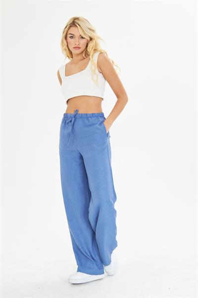 Keten Görünümlü Bol Paça Pantolon 