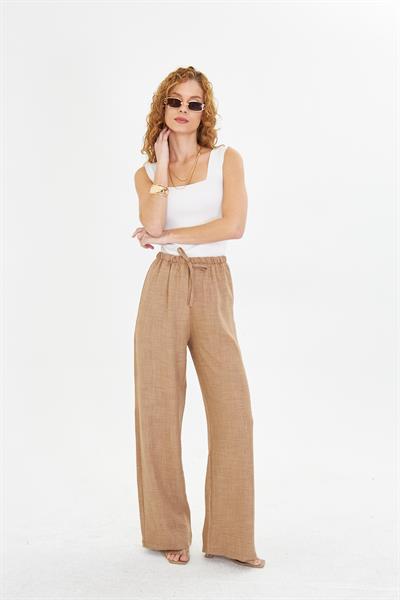 Keten Görünümlü Bol Paça Pantolon 