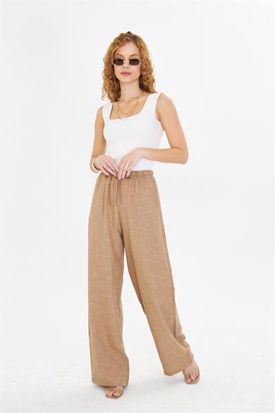Keten Görünümlü Bol Paça Pantolon 