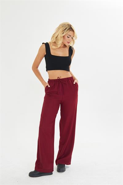 Keten Görünümlü Bol Paça Pantolon 