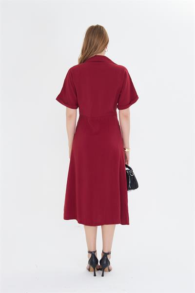 Kısa Kollu Düğmeli Modal Elbise 
