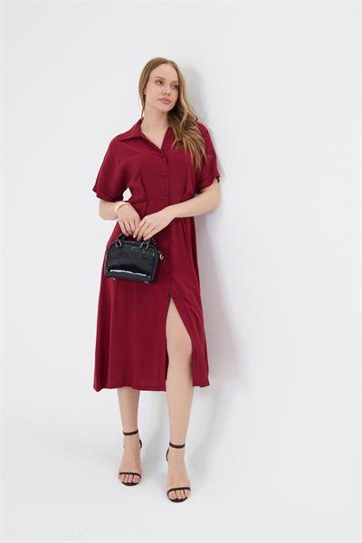 Kısa Kollu Düğmeli Modal Elbise 