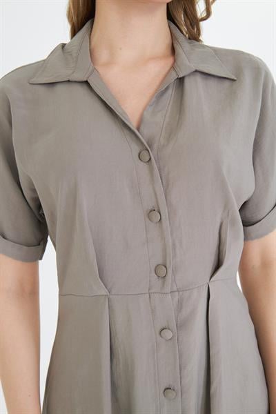 Kısa Kollu Düğmeli Modal Elbise 