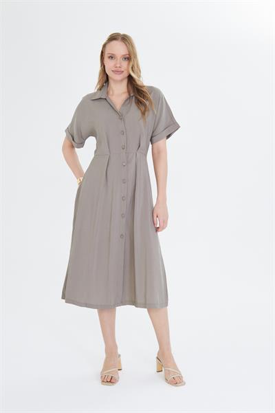 Kısa Kollu Düğmeli Modal Elbise 