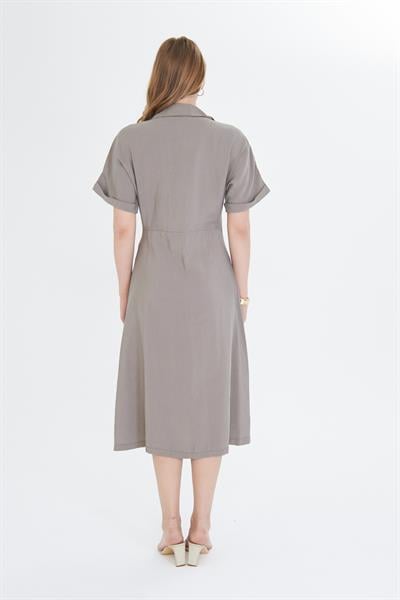 Kısa Kollu Düğmeli Modal Elbise 