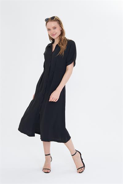 Kısa Kollu Düğmeli Modal Elbise 