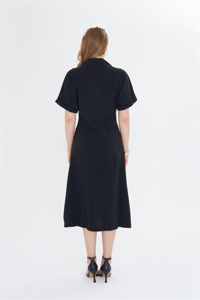 Kısa Kollu Düğmeli Modal Elbise 