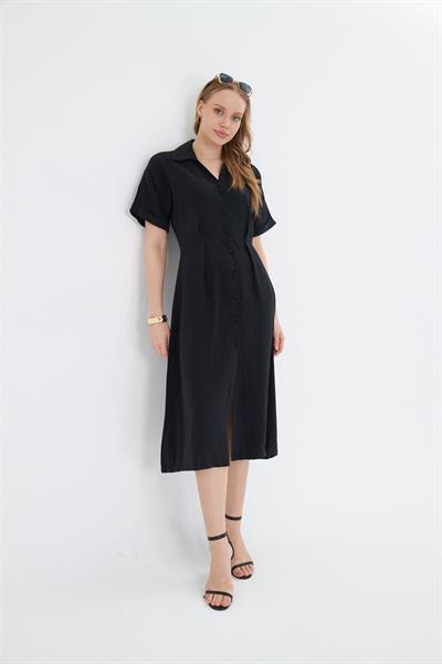 Kısa Kollu Düğmeli Modal Elbise 