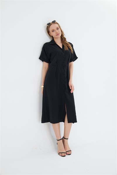 Kısa Kollu Düğmeli Modal Elbise 