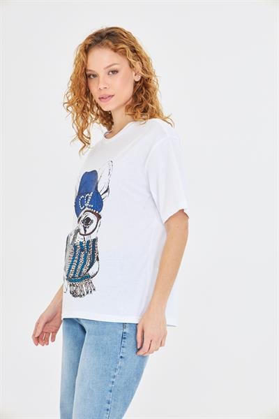  Baskılı Taşlı T-Shirt