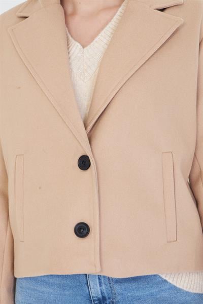 Kruvaze Yaka Kaşe Ceket 