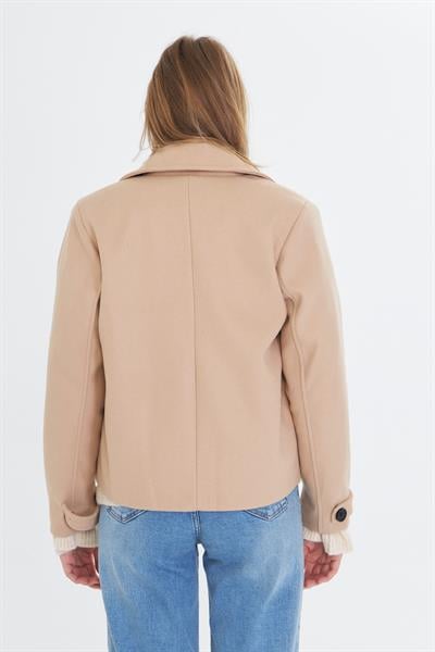 Kruvaze Yaka Kaşe Ceket 