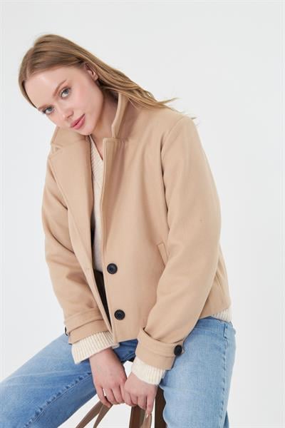 Kruvaze Yaka Kaşe Ceket 