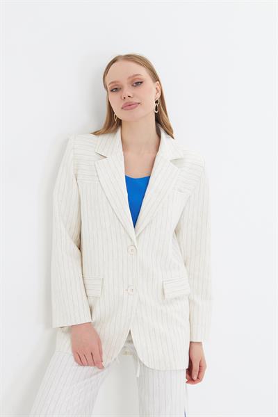 Kruvaze Yaka Keten Görünümlü Ceket