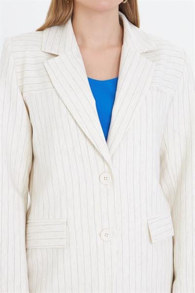 Kruvaze Yaka Keten Görünümlü Ceket