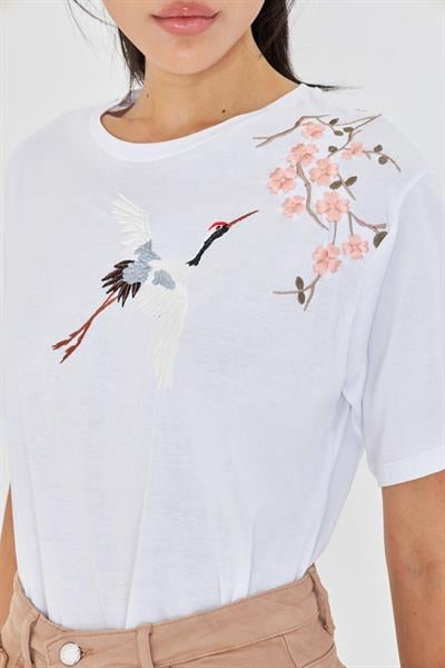 Kuş Nakışlı Süprem T-Shirt