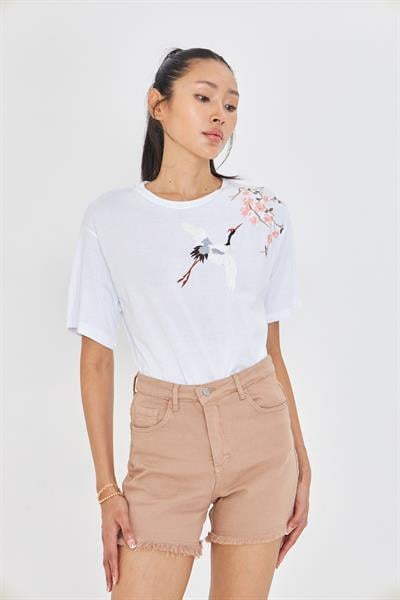Kuş Nakışlı Süprem T-Shirt